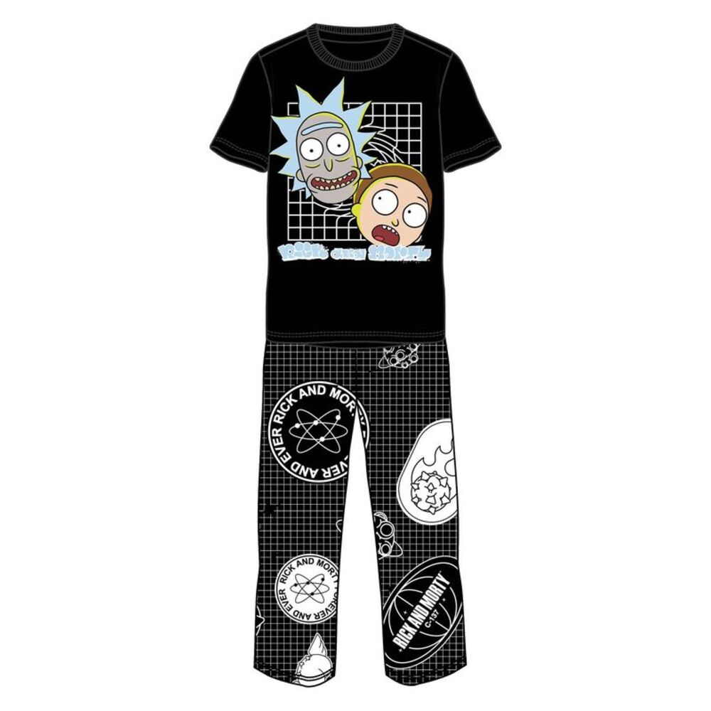 Rick And Morty Mens Grid Pajama Set / Black/White